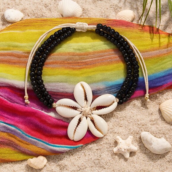 ๐๏ธHandcrafted Shell Flower ๐ธ Adjustable Beaded Anklet | Natural Seashell Beach - Picture 3 of 10